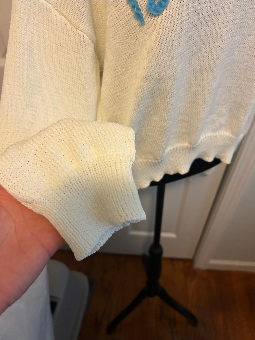 Cream 'Beach' Crewneck Sweater with Multicolor Stitching - Picture 3 of 6